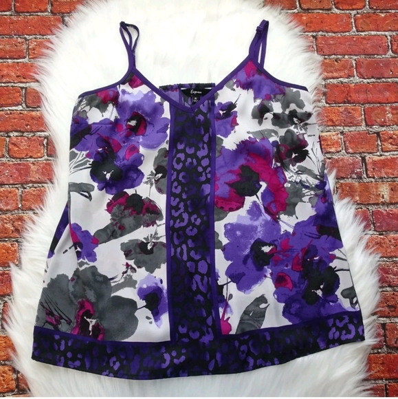 💜Express Women Cami Top Spaghetti Straps V-Neck Floral Leopard💜Size M💜 - Picture 5 of 12